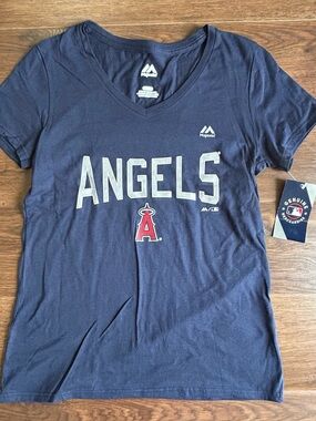 MLB Los Angeles Angels V-neck Blue Short Sleeve Tee S
